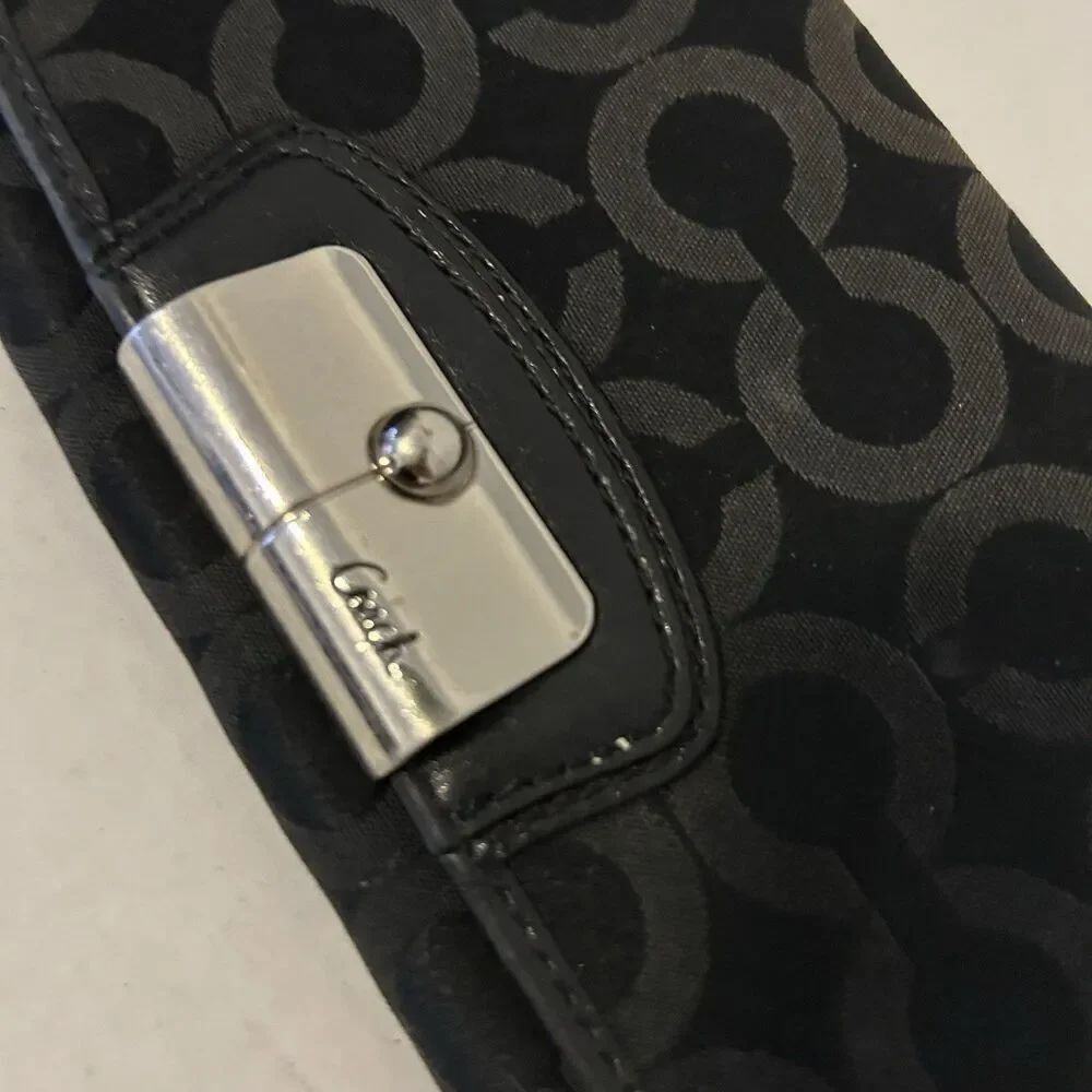 Coach Black Signature C Canvas Wallet w/ Snap Closure & Leather Trim Classic